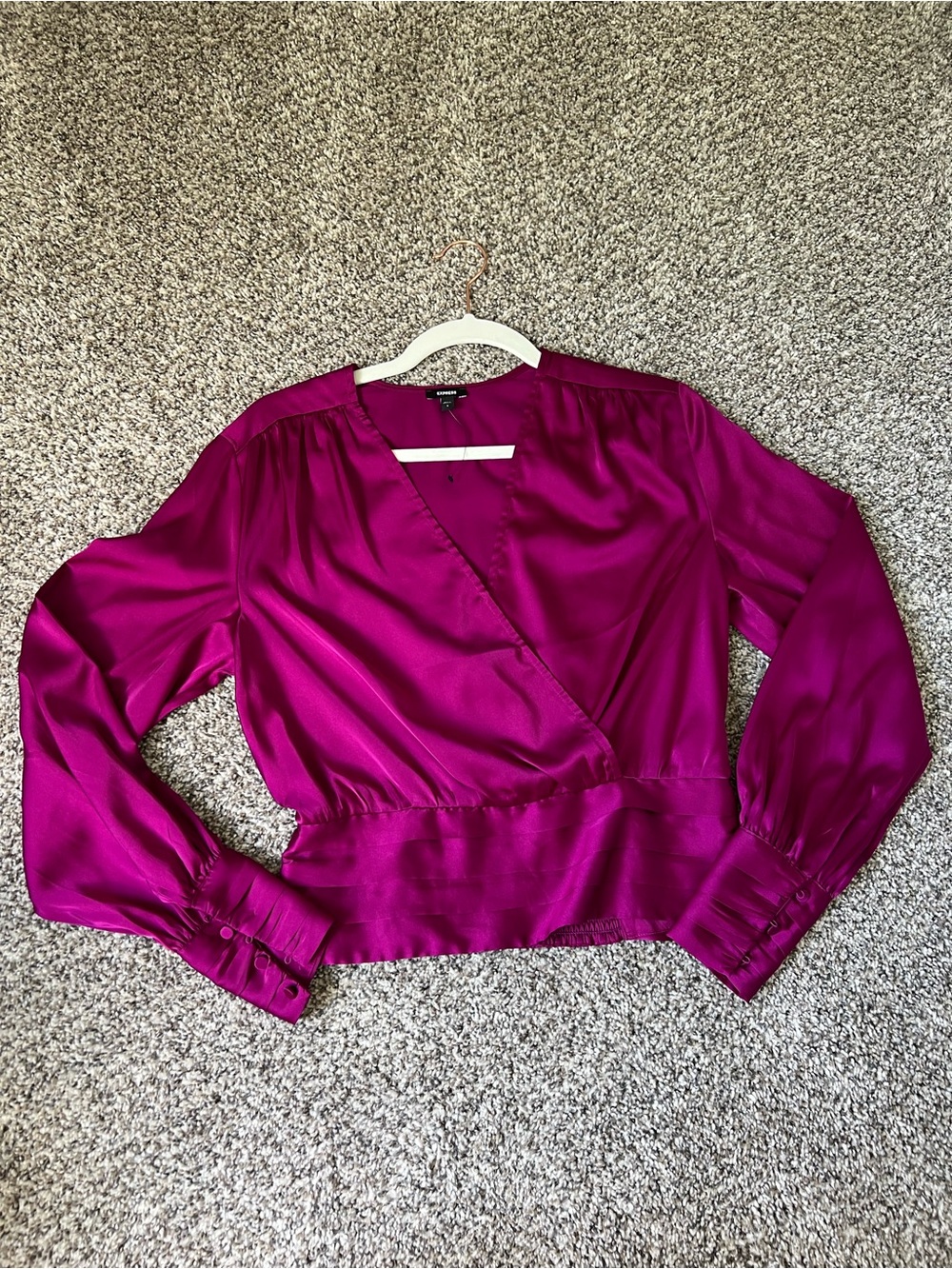 Express Fuchsia Satin Wrap-Style Blouse
